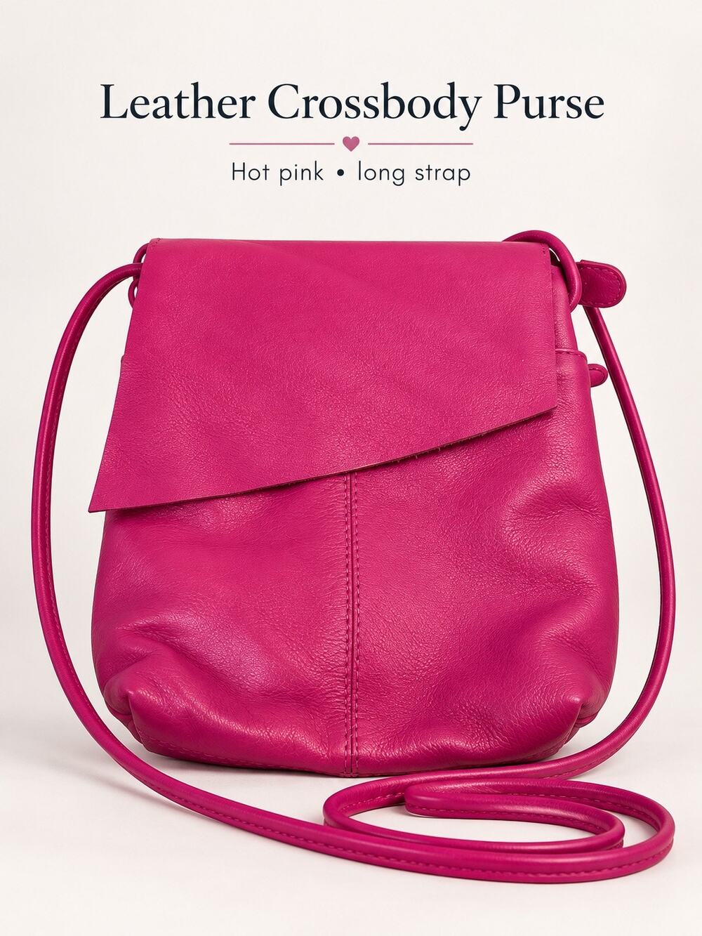 Fuchsia Leather Crossbody Bag Long Strap New Condition
